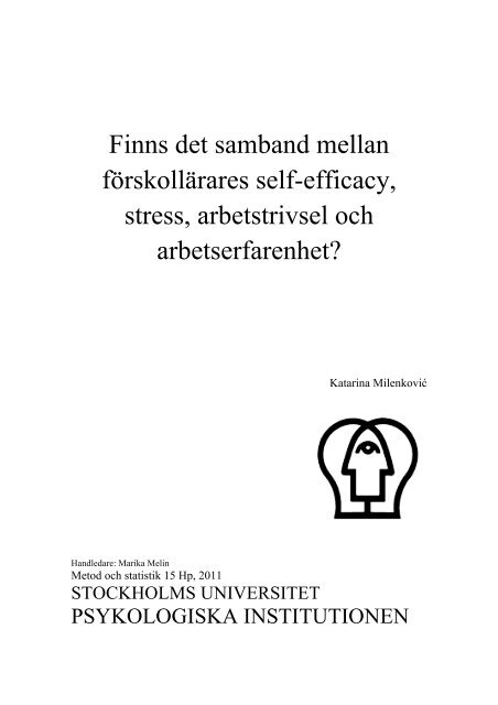 Finns det samband mellan förskollärares self-efficacy, stress ...