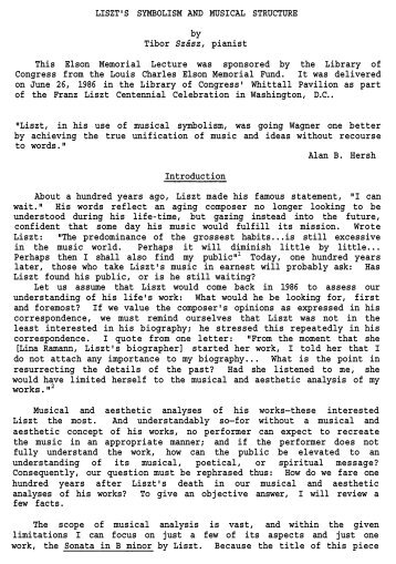 LISZT'S SYMBOLISM AND MUSICAL STRUCTURE by Tibor Szász ...