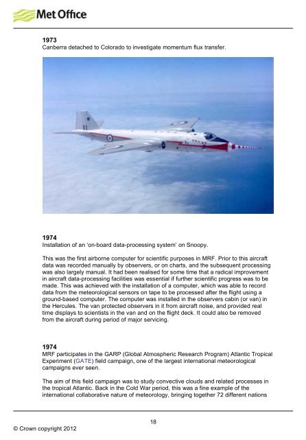 70 years of Atmospheric research flying timeline ... - Met Office