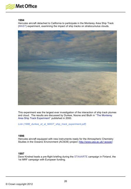 70 years of Atmospheric research flying timeline ... - Met Office
