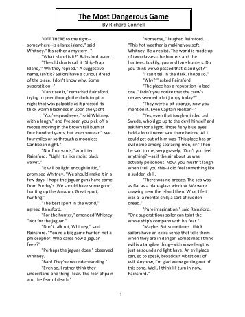 The Most Dangerous Game Text Analysis | Cartoonsites.co