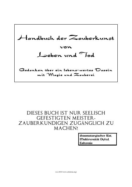 Handbuch der Zauberei von Leben und Tod - in Esbornia