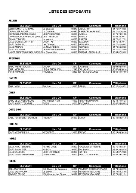 catalogue exposant CHAROLAIS 2011