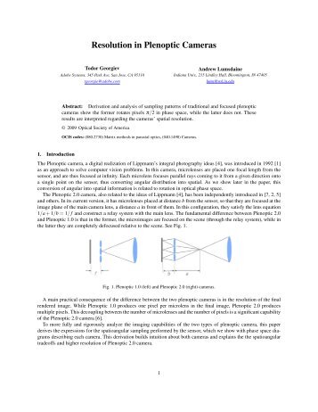 Resolution in Plenoptic Cameras - Todor Georgiev