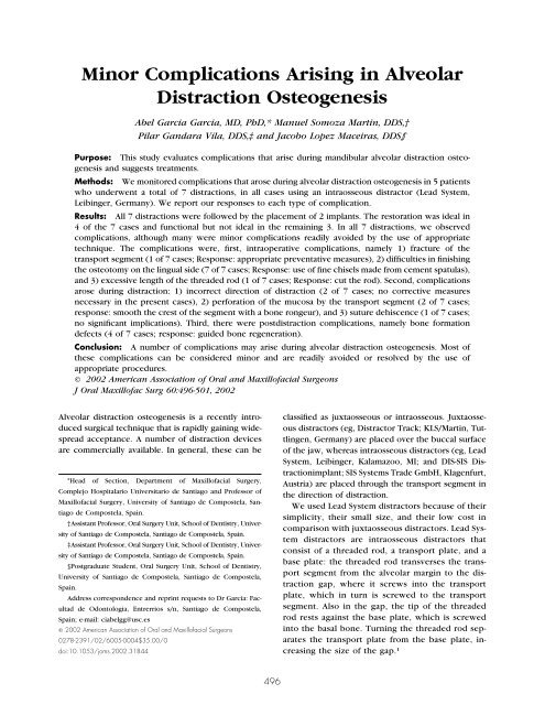Minor Complications Arising in Alveolar Distraction Osteogenesis