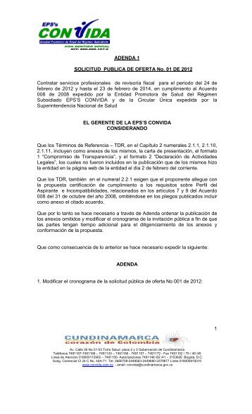 1 ADENDA 1 SOLICITUD PUBLICA DE OFERTA No. 01 ... - Convida