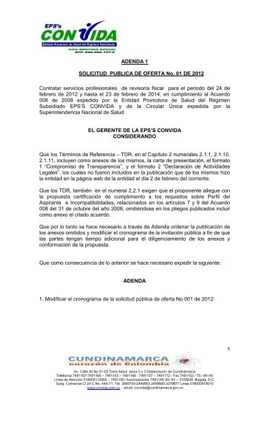 1 ADENDA 1 SOLICITUD PUBLICA DE OFERTA No. 01 ... - Convida