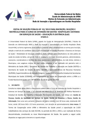 Edital - Rede InovarH - Universidade Federal da Bahia