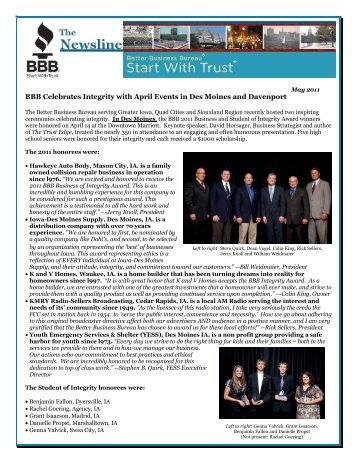 BBB Celebrates Integrity with April Events in Des Moines and ...