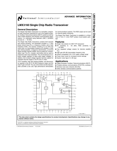 LMX3160 Single Chip Radio Transceiver