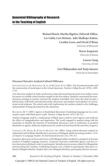 Annotated Bibliography of Research in the Teaching of English