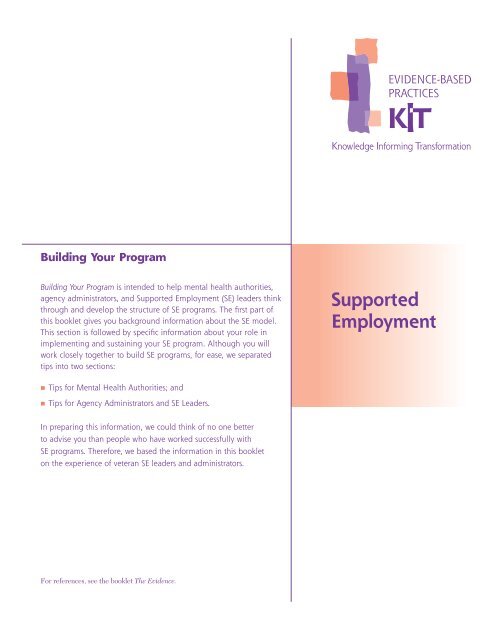 Supported Employment: Building Your Program - SAMHSA Store ...