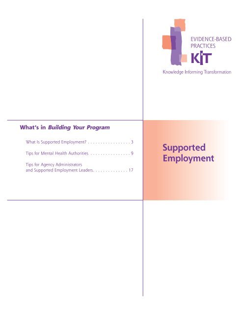 Supported Employment: Building Your Program - SAMHSA Store ...