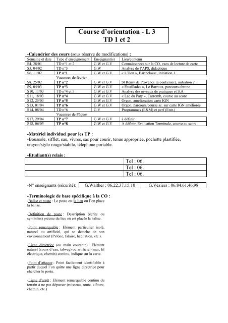 Course d'orientation - L 3 TD 1 et 2 - STAPS AVIGNON