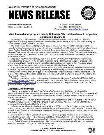 Columbia City Hotel/Restaurant Debuts Mark Twain Dinner