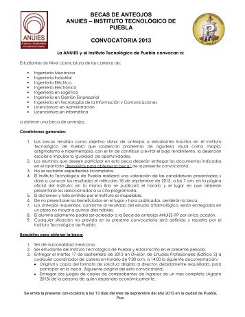 becas de anteojos anuies - Instituto Tecnológico de Puebla