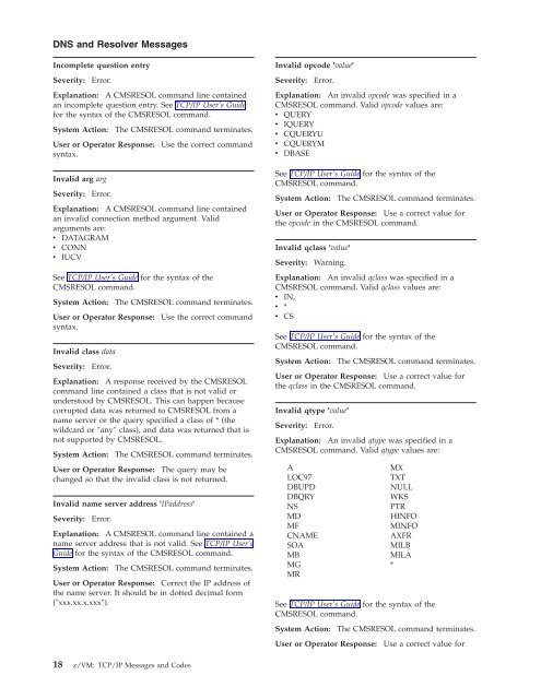 z/VM: TCP/IP Messages and Codes - z/VM - IBM