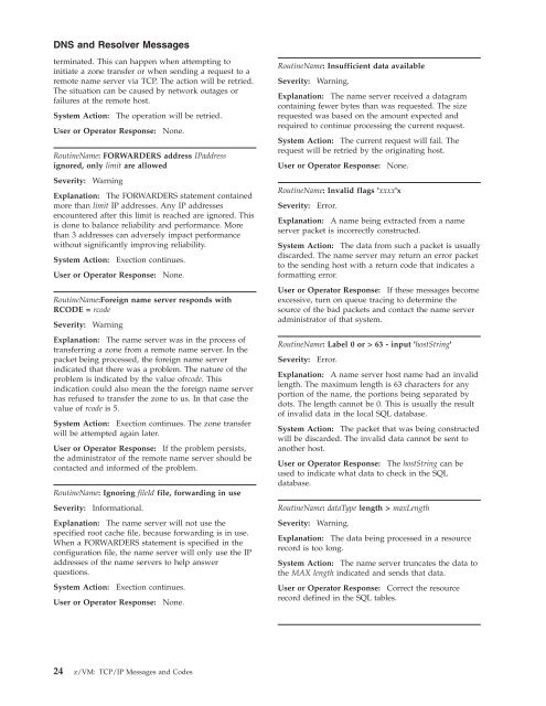 z/VM: TCP/IP Messages and Codes - z/VM - IBM