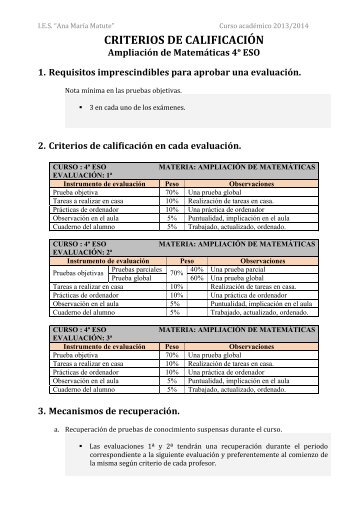 2. Criterios de calificación en cada evaluación. - ies ana maría matute