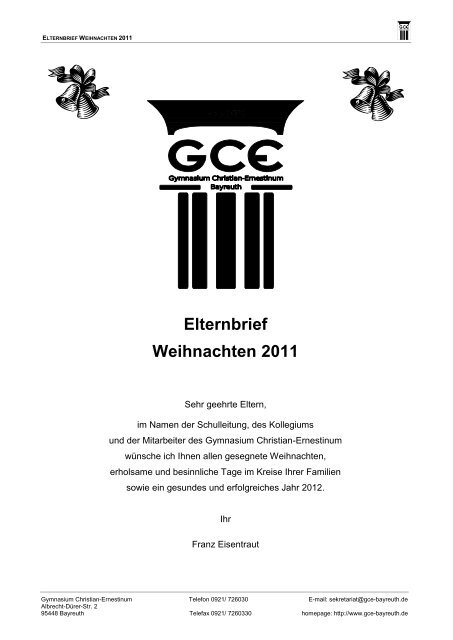 Elternbrief Weihnachten 2011 - GCE Bayreuth