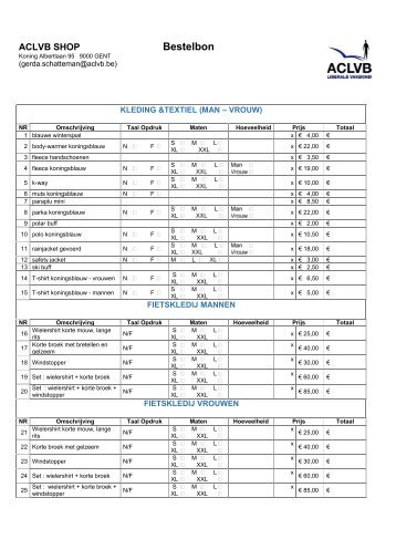 Bestelbon ACLVB-shop (versie 1 juli 2013
