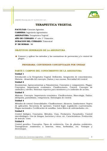 TERAPEUTICA VEGETAL - Facultad de Ciencias Agrarias