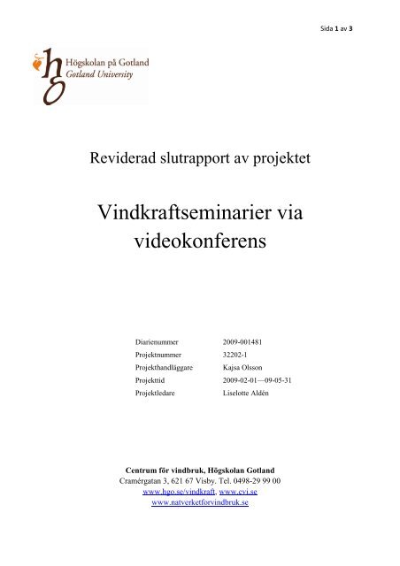 Slutrapport Vindkraftseminarier via videokonferens. - NÃ¤tverket fÃ¶r ...