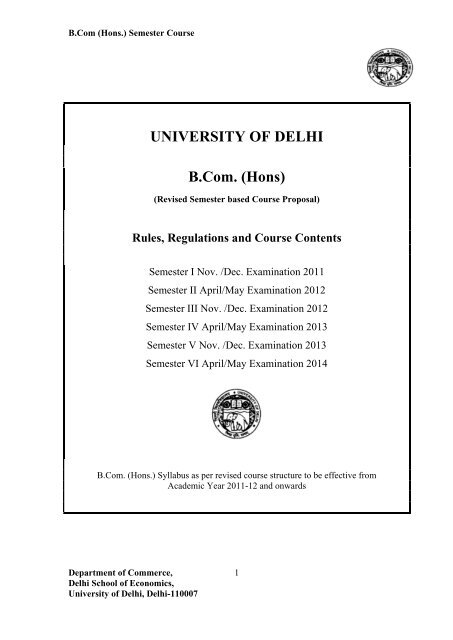 UNIVERSITY OF DELHI B.com. (Hons)