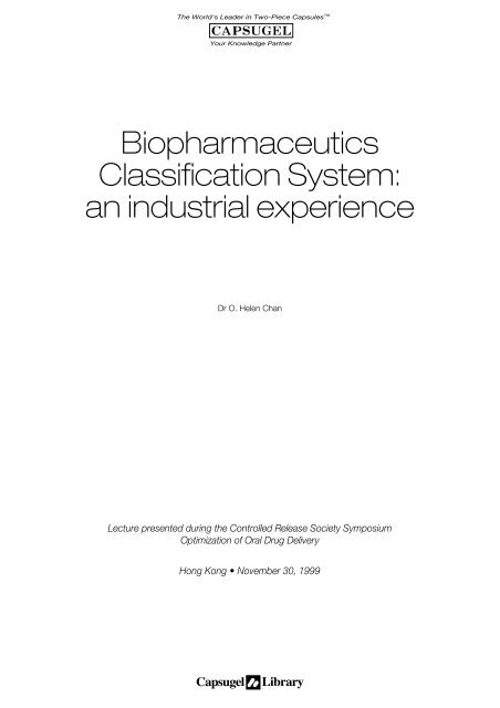 Biopharmaceutics Classification System: an industrial ... - Capsugel