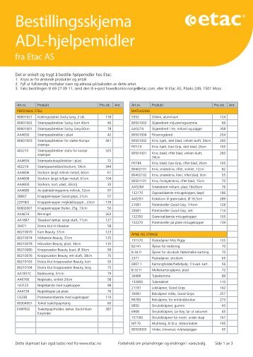 Bestillingsskjema ADL-hjelpemidler - Etac.com