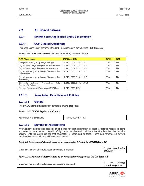 AGFA HEALTHCARE DICOM Conformance Statement