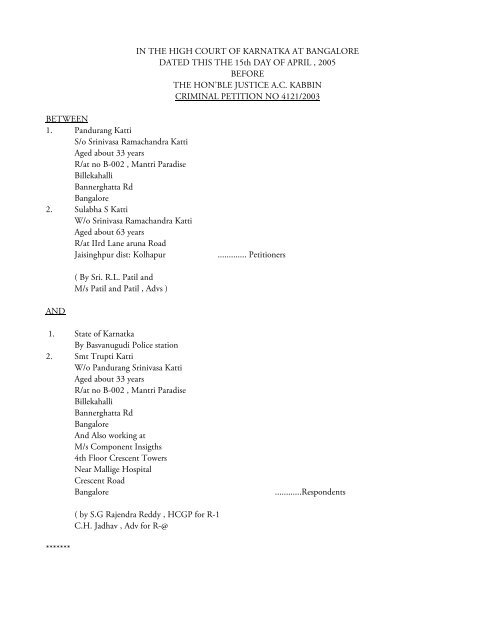 I Pulled This From The Pandurang Katti Quash Judgment Ipc 498a