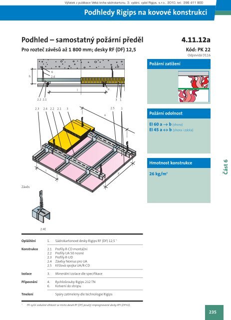 Podhled - samostatnÃ½ poÅ¾Ã¡rnÃ­ pÅedÄl UA 50+CD, 2x RF (DF) - Rigips