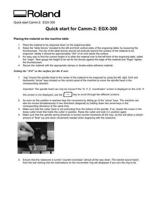 Quick Start Guide For The Camm-2: EGX-300 - Support - Roland DGA.