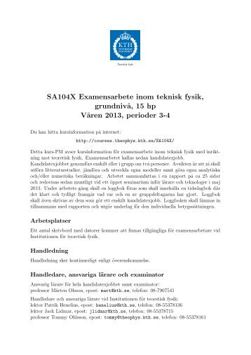 SA104X Examensarbete inom teknisk fysik, grundnivËa, 15 hp V ...