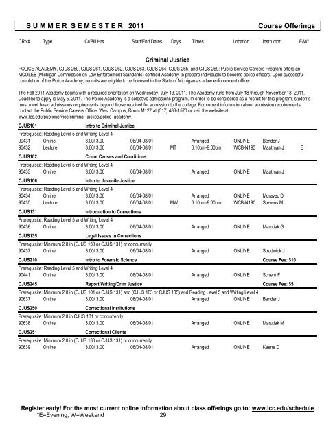 Course Schedule Book - Lansing Community College
