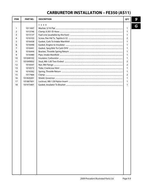 2009 Precedent Illustrated Parts List - Bennett Golf Cars