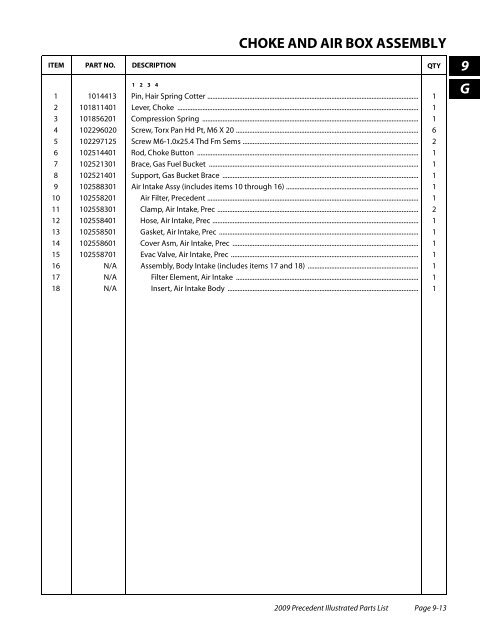 2009 Precedent Illustrated Parts List - Bennett Golf Cars