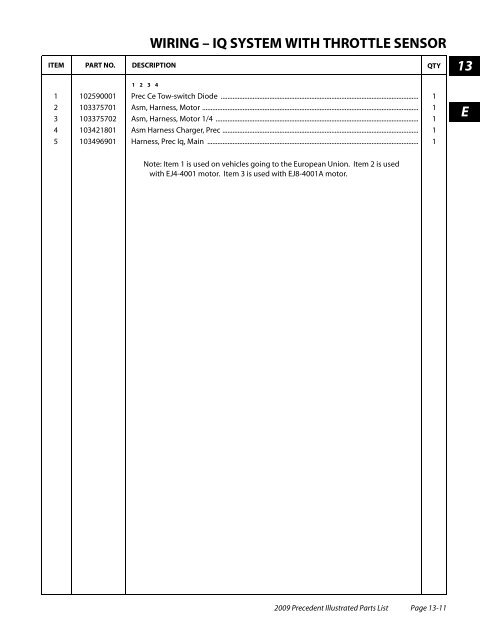 2009 Precedent Illustrated Parts List - Bennett Golf Cars