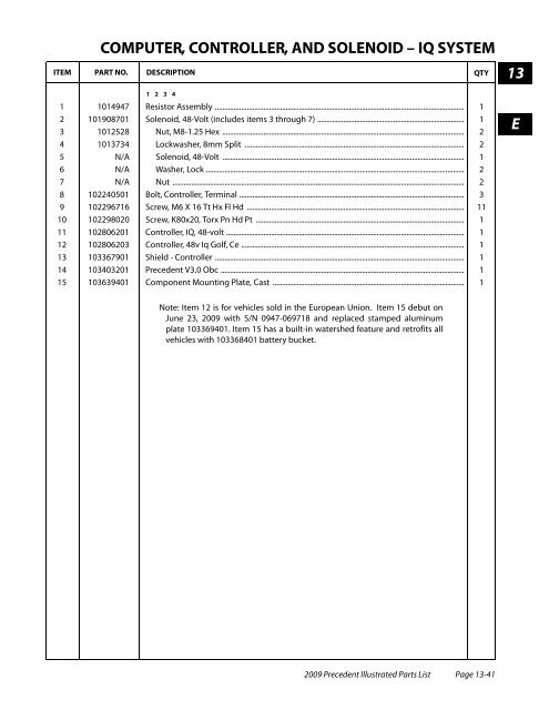 2009 Precedent Illustrated Parts List - Bennett Golf Cars