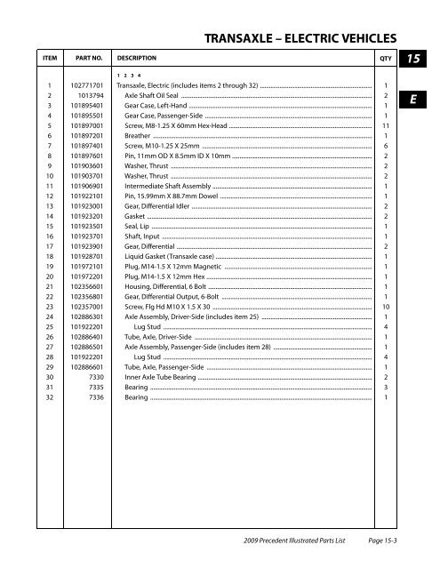 2009 Precedent Illustrated Parts List - Bennett Golf Cars