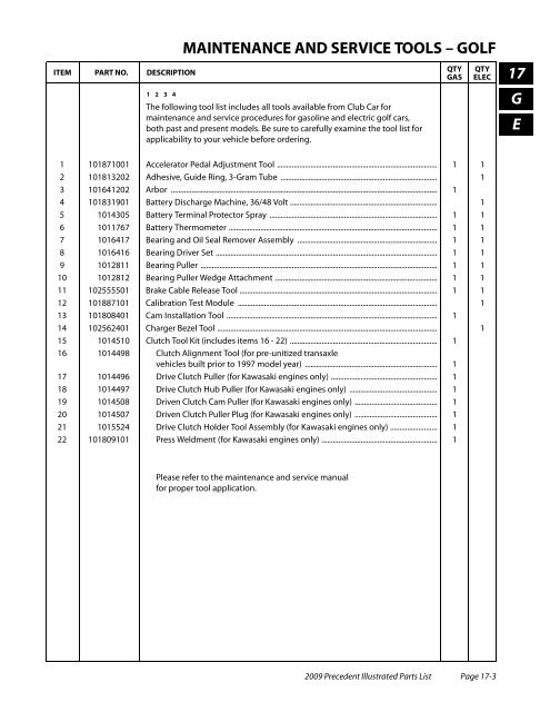 2009 Precedent Illustrated Parts List - Bennett Golf Cars