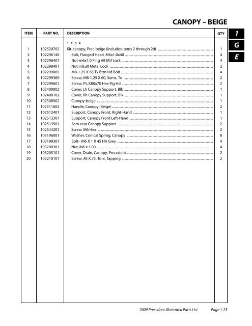 2009 Precedent Illustrated Parts List - Bennett Golf Cars