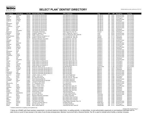 Select Plan Provider Directory - Dominion Dental Services, Inc.