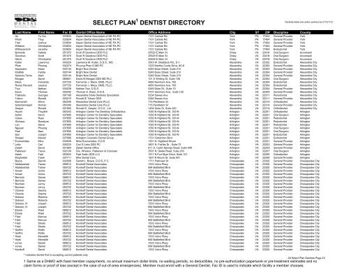 Select Plan Provider Directory - Dominion Dental Services, Inc.