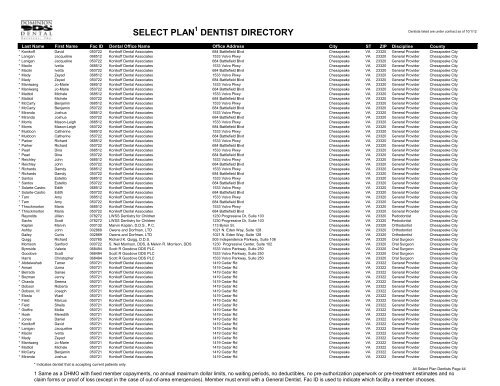 Select Plan Provider Directory - Dominion Dental Services, Inc.