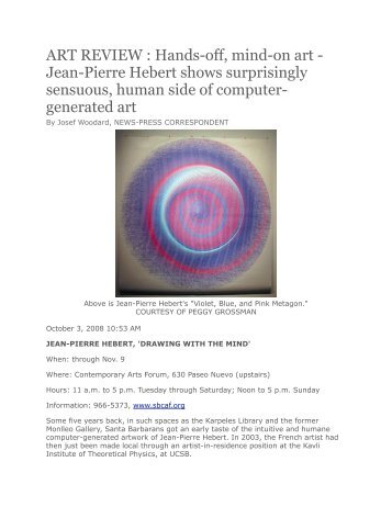 ART REVIEW : Hands-off, mind-on art - Jean-Pierre HÃ©bert