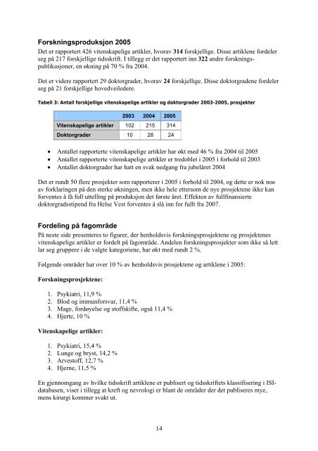 Faglig rapport 2005 - Helse Vest