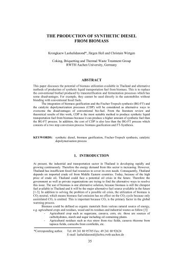 the production of synthetic diesel from biomass - alphakat