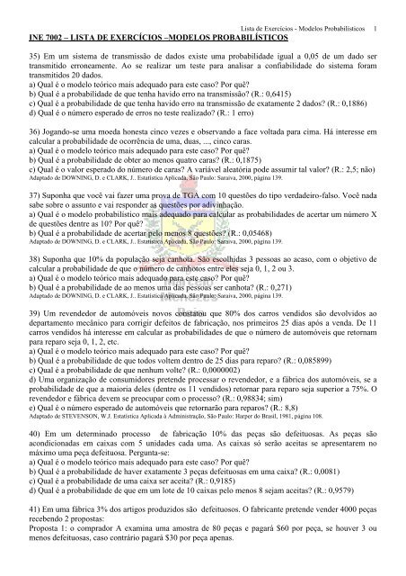 Lista de ExercÃ­cios de Probabilidade - Departamento de InformÃ¡tica ...